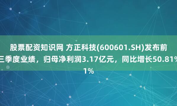 股票配资知识网 方正科技(600601.SH)发布前三季度业绩，归母净利润3.17亿元，同比增长50.81%